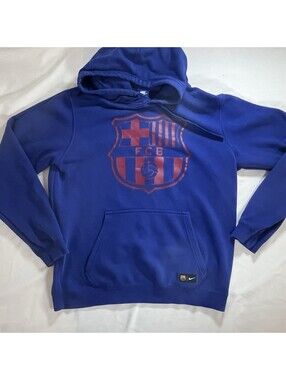 Nike FC Barcelona Blue Pullover Hoodie Sweatshirt